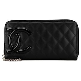 Chanel-Chanel Cambon Quilted Leather Zip Around Wallet Leather Long Wallet in Good condition-Black