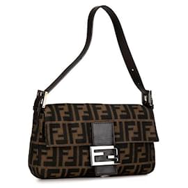 Fendi-Fendi Zucca Canvas Shoulder Bag Canvas Shoulder Bag 26424 in good condition-Brown