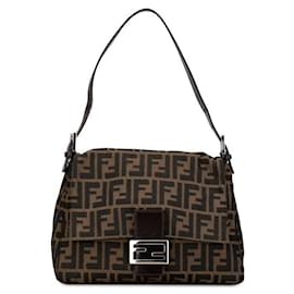 Fendi-Fendi Zucca Canvas Mamma Baguette Sac à bandoulière en toile 26325 en bon état-Marron