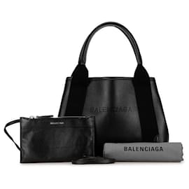 Balenciaga-Balenciaga Leather Navy Cabas S Tote Leather Handbag 390346 in good condition-Black