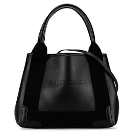 Balenciaga-Balenciaga Leather Navy Cabas S Tote Leather Handbag 390346 in good condition-Black