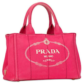 Prada-Prada Canapa Logo Handbag Canvas Handbag 1BG439 in good condition-Pink