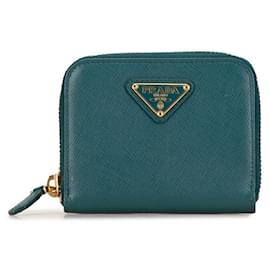 Prada-Prada Leather Turquoise Coin Case 1M0268 in Very Good Condition-Green