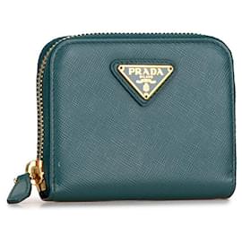 Prada-Prada Leather Turquoise Coin Case 1M0268 in Very Good Condition-Green