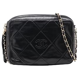 Chanel-BLACK VINTAGE 1986 Sac photo en cuir d'agneau-Noir