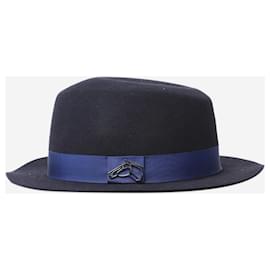 Hermès-Navy blue Fedora felt hat-Blue