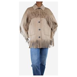 Maje-Light brown fringed wool jacket - size UK 6-Brown