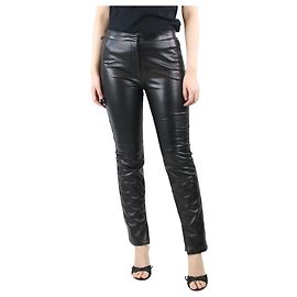 Valentino Calça preta de couro com detalhes em renda - tamanho UK 8 Preto