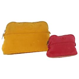 Hermès-HERMES Pouch Canvas 2Set Yellow Red Auth yb560-Red,Yellow