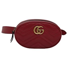Gucci-GUCCI GG Marmont Waist bag Leather Red 476434 Auth bs15029-Red