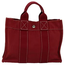 Hermès-HERMES Deauville PM Tote Bag Canvas Red Auth 74860-Red