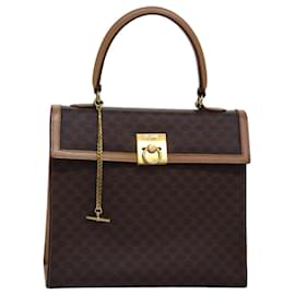 Céline-CELINE Macadam Canvas Hand Bag PVC Leather Brown Auth 74833-Brown