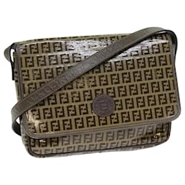 Fendi-FENDI Zucchino Canvas Shoulder Bag Brown Auth ep4421-Brown