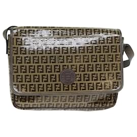 Fendi-FENDI Zucchino Canvas Shoulder Bag Brown Auth ep4421-Brown