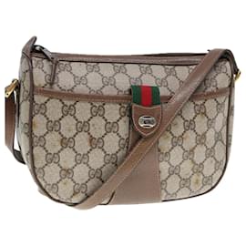 Gucci-GUCCI GG Supreme Web Sherry Line Shoulder Bag PVC Leather Beige Brown Auth-Brown,Beige