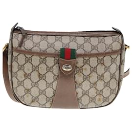 Gucci-GUCCI GG Supreme Web Sherry Line Shoulder Bag PVC Leather Beige Brown Auth-Brown,Beige