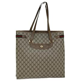 Gucci-GUCCI GG Supreme Web Sherry Line Tote Bag PVC Beige Red 39 02 091 auth 77021-Red,Beige