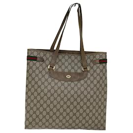 Gucci-GUCCI GG Supreme Web Sherry Line Tote Bag PVC Beige Red 39 02 091 auth 77021-Red,Beige
