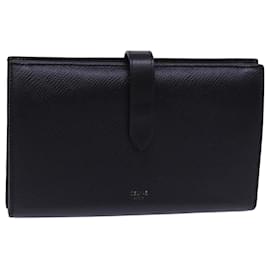 Céline-CELINE Large Strap Wallet Leather Black Auth bs15228-Black