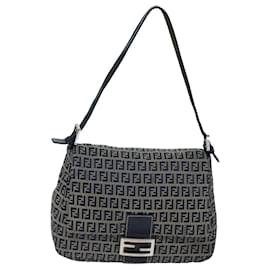 Fendi-FENDI Sac à bandoulière Mamma Baguette en toile Zucchino Marine Auth am6397-Bleu Marine