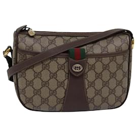 Gucci-GUCCI GG Supreme Web Sherry Line Shoulder Bag PVC Leather Beige Brown Auth-Brown,Beige