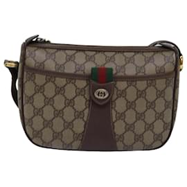 Gucci-GUCCI GG Supreme Web Sherry Line Shoulder Bag PVC Leather Beige Brown Auth-Brown,Beige