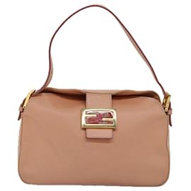 Fendi-FENDI Mamma Baguette Shoulder Bag Leather Pink Auth am6309-Pink