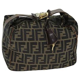 Fendi-FENDI Zucca Canvas Vanity Cosmetic Pouch Brown Black Auth 77458-Brown,Black