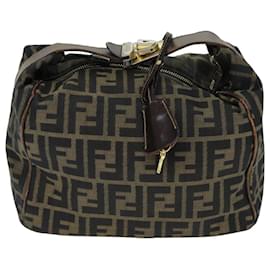 Fendi-FENDI Zucca Canvas Vanity Pochette Cosmétique Marron Noir Auth 77458-Marron,Noir