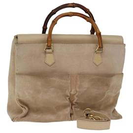 Gucci-GUCCI Bamboo Tote Bag Suede 2way Beige 002 2855 0322 0 auth 77226-Beige