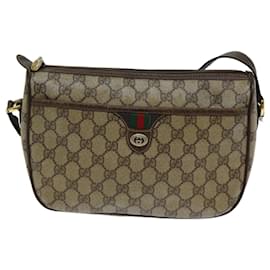 Gucci-GUCCI GG Supreme Web Sherry Line Shoulder Bag PVC Leather Beige Brown Auth-Brown,Beige