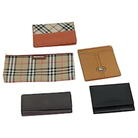 Burberry-BURBERRY Coin Purse Billfold Canvas Leather 5Set Beige Black Auth bs15090-Black,Beige