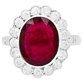 inconnue-Ruby pompadour ring, platinum, WHITE GOLD, diamants.-Other