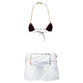 Costume da bagno Burberry con finiture a quadri e gonna Multicolore