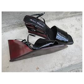 Robert Clergerie-Wedge sandals in black patent leather, size 38.-Black