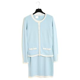 Chanel-Chanel 1998 Ensemble FR38 Light Blue Cashmere CC set UK10 US8 Pristine-Blue,Cream