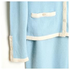 Chanel-Chanel 1998 Ensemble FR38 Light Blue Cashmere CC set UK10 US8 Pristine-Blue,Cream