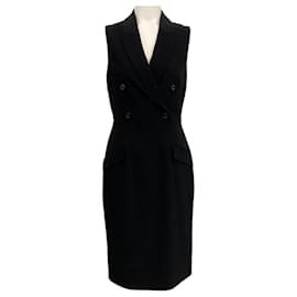 Michael Kors-Michael Kors Collection Black Wool Sleeveless Double Breasted Dress-Black