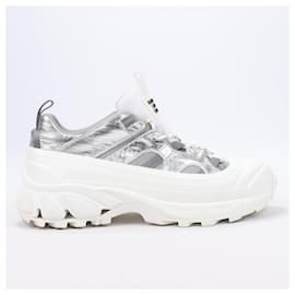 Burberry-Burberry Arthur Leather x Fabric Sneakers 43 Silver x White Mesh-White