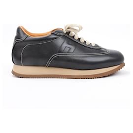 Hermès-HERMES Quick Black Leather Sneakers in Size 38-Black