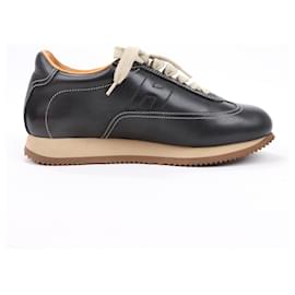 Hermès-HERMES Quick Black Leather Sneakers in Size 38-Black