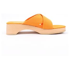 Hermès-HERMES Fool Toe Orange Canvas Sandals in Size 37 EU-Orange