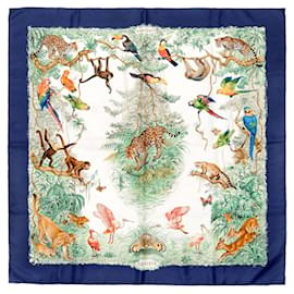 Hermès-Hermès Carré 90 "EQUATEUR" 100% Silk Scarf Navy Blue-Blue