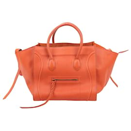 Céline-CELINE Supple Calfskin Medium Luggage Phantom Handbag in Orange-Orange