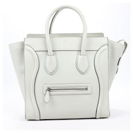 Céline-Sac à main mini Luggage en cuir grainé Celine en blanc cassé-Beige