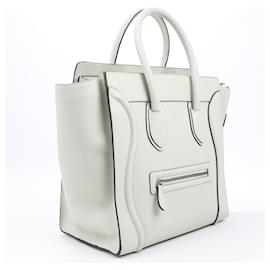 Céline-Celine Grained Leather Mini Luggage Handbag in Off-White-Beige