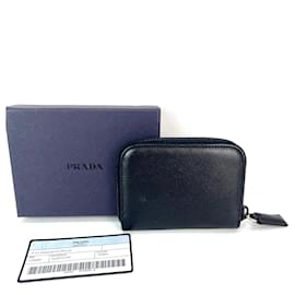 Prada-Prada Black Saffiano Leather Triangle Compact Zip Around Wallet-Black