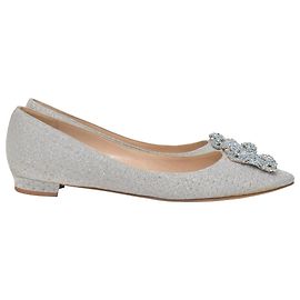 Manolo Blahnik Hangisi Flats in Silver Viscose Lurex Grey