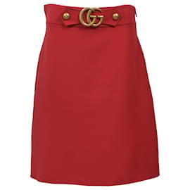 Gucci-Gucci GG Buckle Knee-Length Skirt in Red Wool-Red