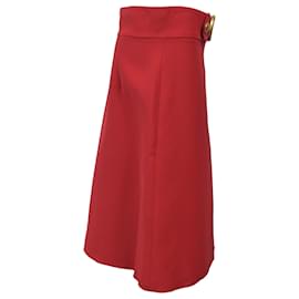 Gucci-Gucci GG Buckle Knee-Length Skirt in Red Wool-Red